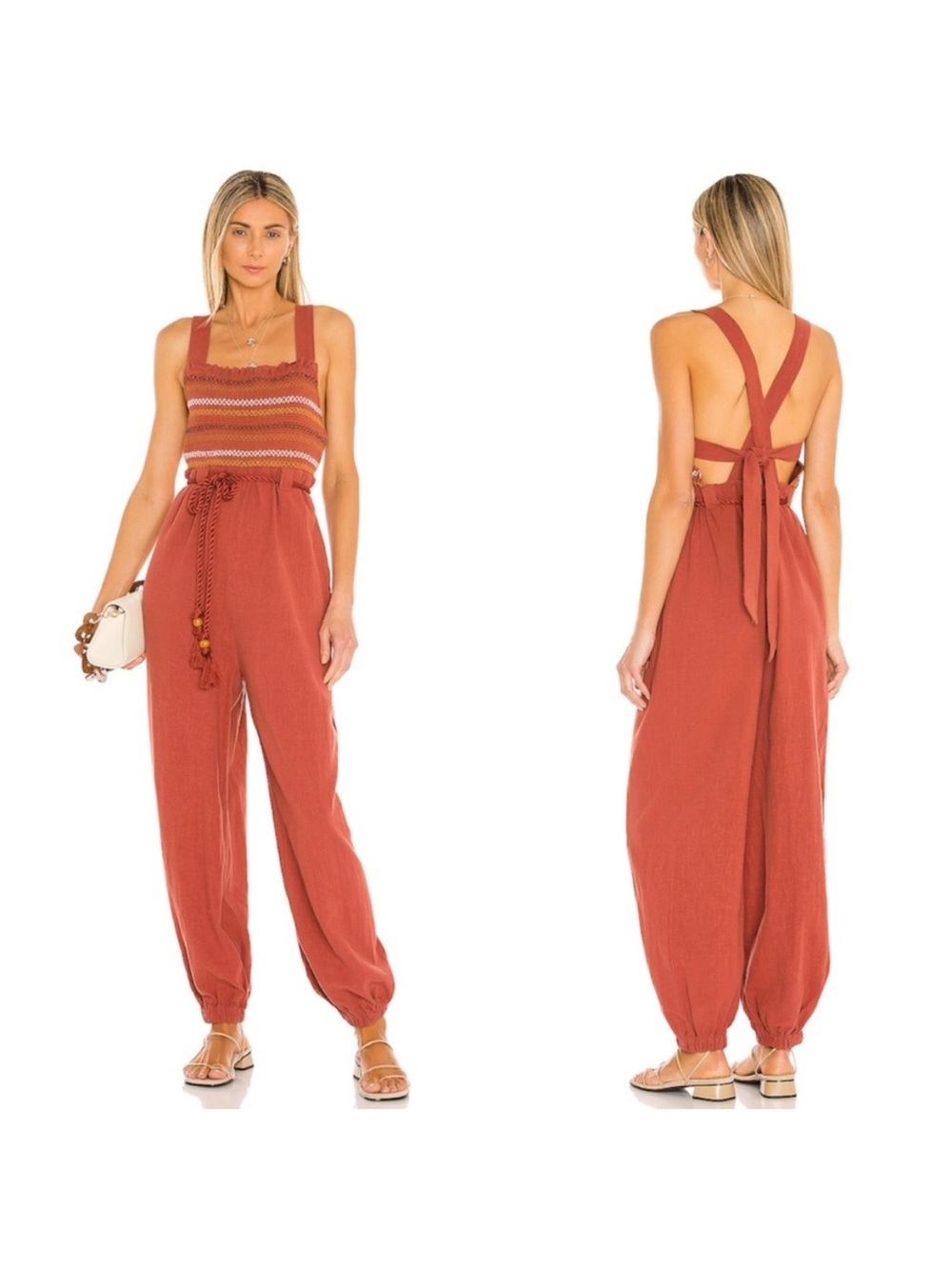 Free People Sienna Smocked Jumpsuit Sz M